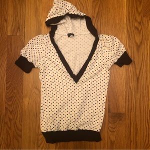 Joyce Leslie Polka Dot Cream Brown Puffy Sleeves Hooded Top XS